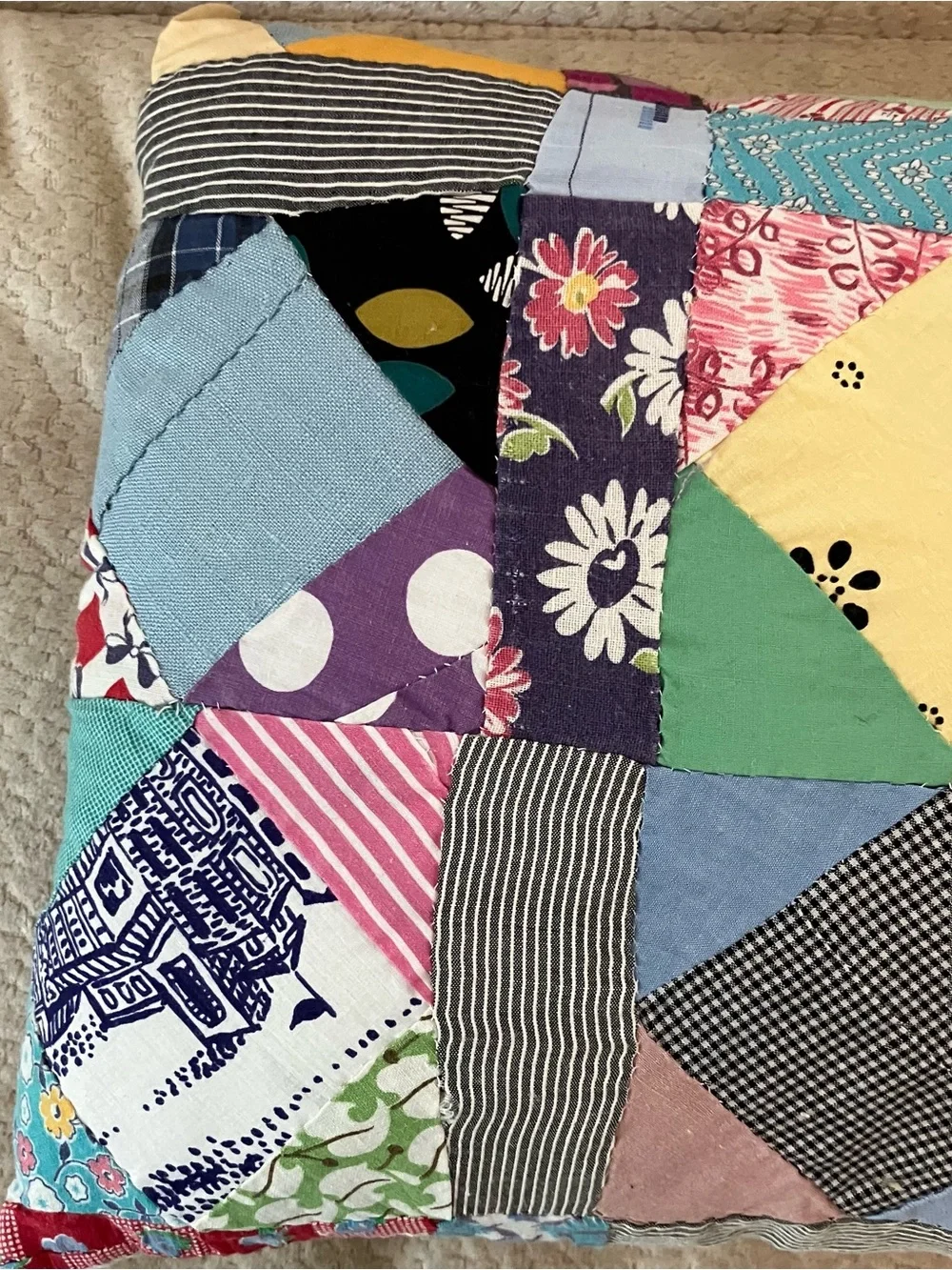 VTG Hand Pieced Scrap Crazy Patchwork Throw  Pillows Primitive Farmhouse Cottage